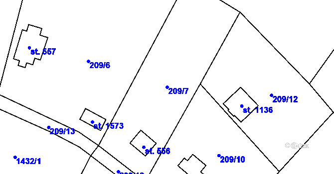 Parcela st. 209/7 v KÚ Mnichovice u Říčan, Katastrální mapa