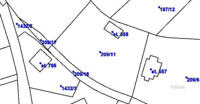 Parcela st. 209/11 v KÚ Mnichovice u Říčan, Katastrální mapa