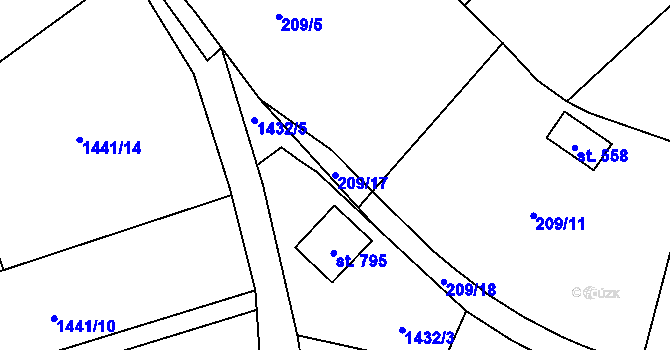 Parcela st. 209/17 v KÚ Mnichovice u Říčan, Katastrální mapa
