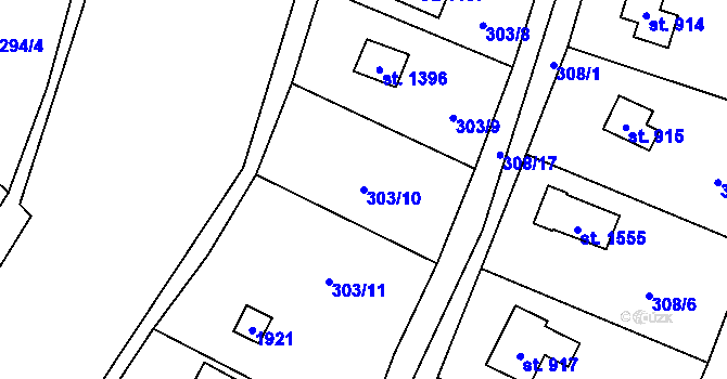 Parcela st. 303/10 v KÚ Mnichovice u Říčan, Katastrální mapa