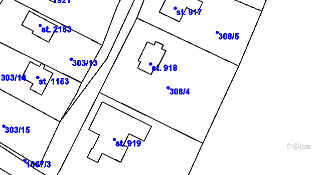 Parcela st. 308/4 v KÚ Mnichovice u Říčan, Katastrální mapa