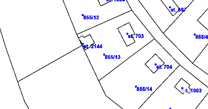 Parcela st. 855/13 v KÚ Mnichovice u Říčan, Katastrální mapa
