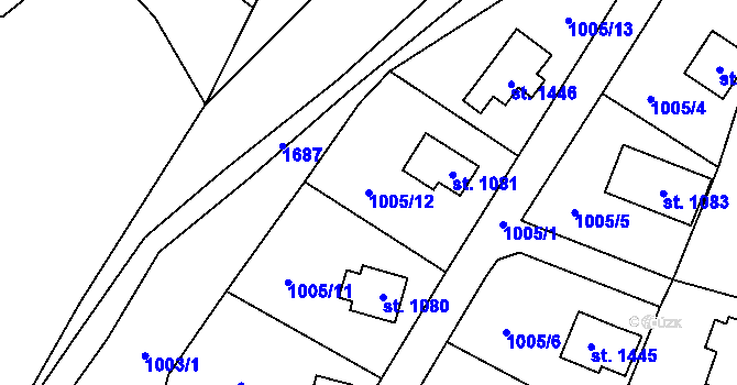 Parcela st. 1005/12 v KÚ Mnichovice u Říčan, Katastrální mapa