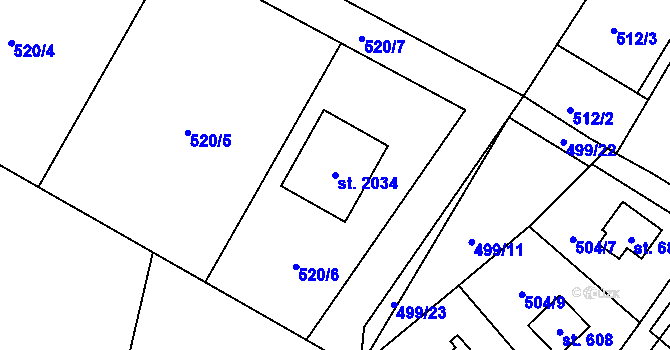 Parcela st. 2034 v KÚ Mnichovice u Říčan, Katastrální mapa