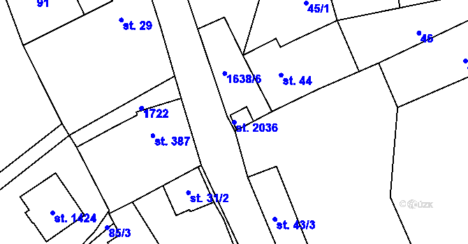 Parcela st. 2036 v KÚ Mnichovice u Říčan, Katastrální mapa