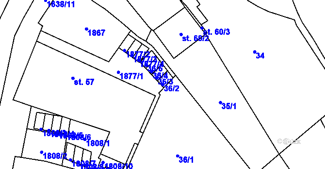 Parcela st. 36/2 v KÚ Mnichovice u Říčan, Katastrální mapa