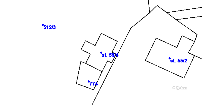 Parcela st. 55/4 v KÚ Myšlín, Katastrální mapa