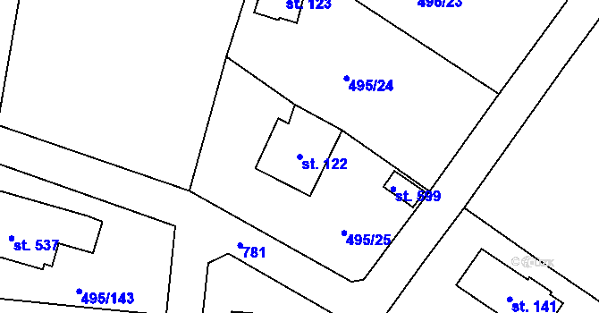 Parcela st. 122 v KÚ Myšlín, Katastrální mapa