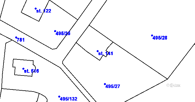 Parcela st. 141 v KÚ Myšlín, Katastrální mapa