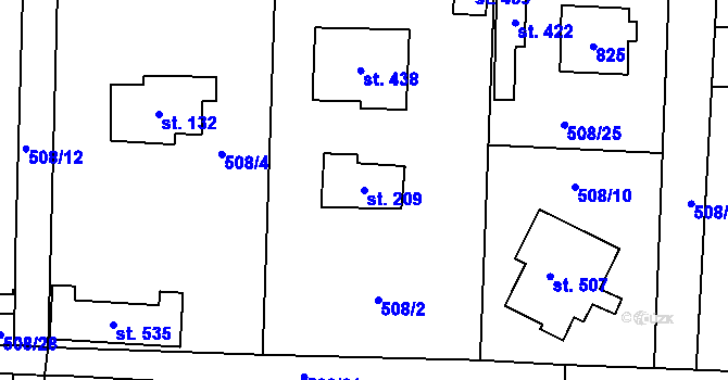 Parcela st. 209 v KÚ Myšlín, Katastrální mapa