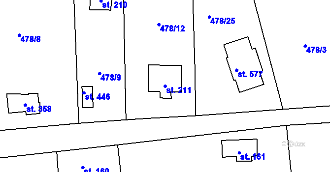 Parcela st. 211 v KÚ Myšlín, Katastrální mapa