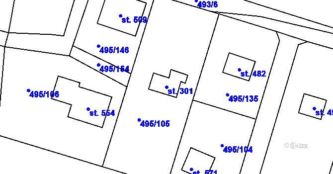Parcela st. 301 v KÚ Myšlín, Katastrální mapa