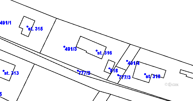 Parcela st. 316 v KÚ Myšlín, Katastrální mapa