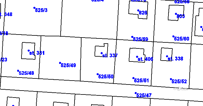 Parcela st. 337 v KÚ Myšlín, Katastrální mapa