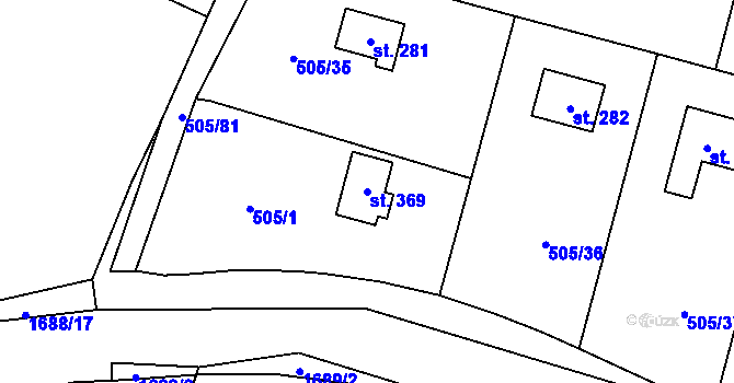 Parcela st. 369 v KÚ Myšlín, Katastrální mapa