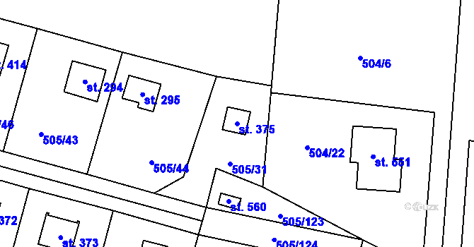 Parcela st. 375 v KÚ Myšlín, Katastrální mapa