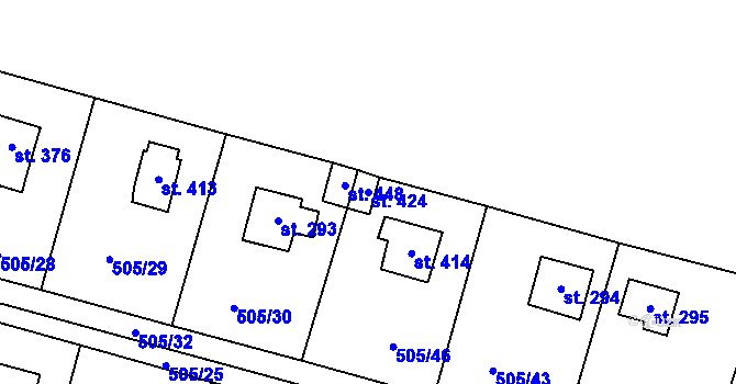 Parcela st. 424 v KÚ Myšlín, Katastrální mapa