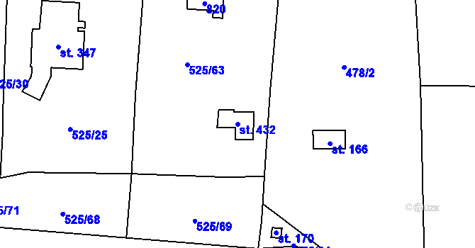 Parcela st. 432 v KÚ Myšlín, Katastrální mapa
