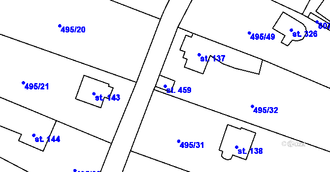 Parcela st. 459 v KÚ Myšlín, Katastrální mapa
