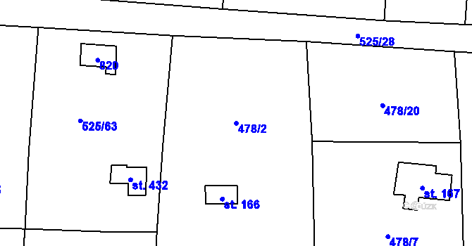 Parcela st. 478/2 v KÚ Myšlín, Katastrální mapa