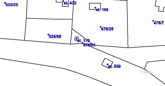 Parcela st. 478/21 v KÚ Myšlín, Katastrální mapa