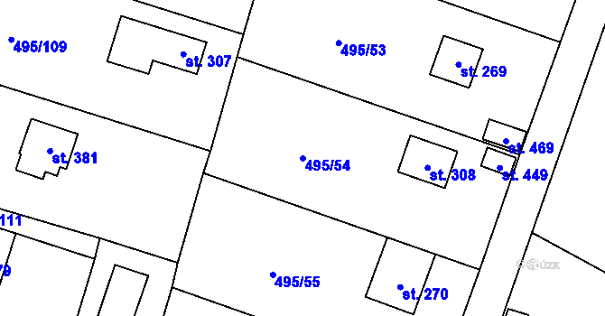 Parcela st. 495/54 v KÚ Myšlín, Katastrální mapa