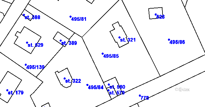 Parcela st. 495/85 v KÚ Myšlín, Katastrální mapa