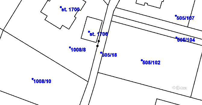 Parcela st. 505/18 v KÚ Myšlín, Katastrální mapa
