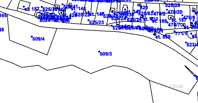 Parcela st. 509/3 v KÚ Myšlín, Katastrální mapa