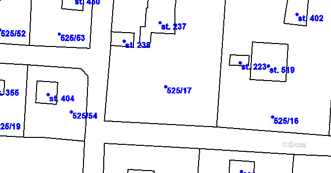 Parcela st. 525/17 v KÚ Myšlín, Katastrální mapa