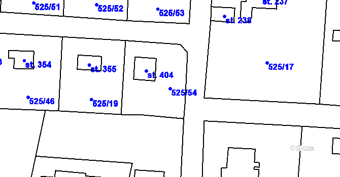 Parcela st. 525/54 v KÚ Myšlín, Katastrální mapa