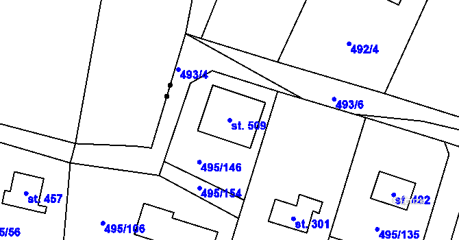 Parcela st. 509 v KÚ Myšlín, Katastrální mapa