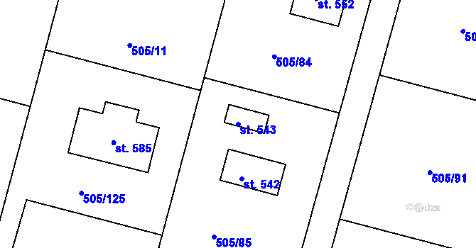 Parcela st. 543 v KÚ Myšlín, Katastrální mapa
