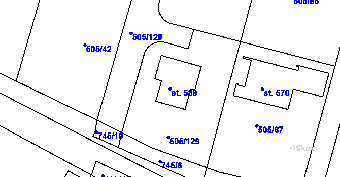 Parcela st. 589 v KÚ Myšlín, Katastrální mapa
