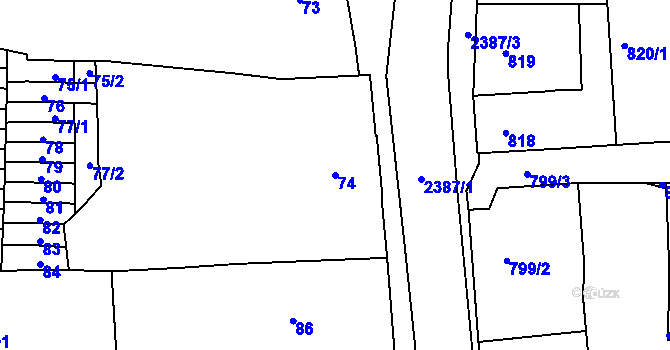 Parcela st. 74 v KÚ Mnichovo Hradiště, Katastrální mapa