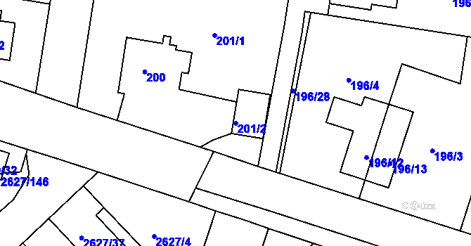 Parcela st. 201/2 v KÚ Mnichovo Hradiště, Katastrální mapa