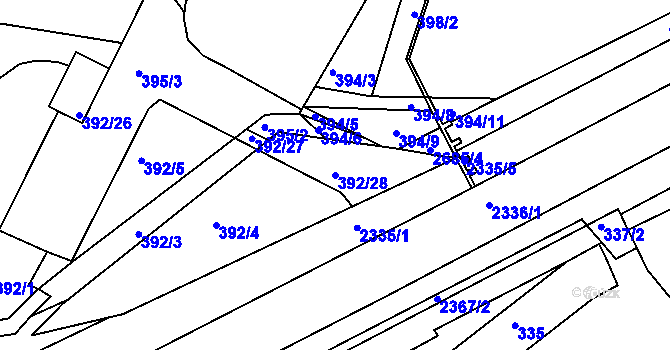 Parcela st. 392/28 v KÚ Mnichovo Hradiště, Katastrální mapa