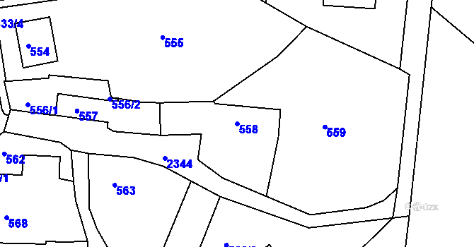 Parcela st. 558 v KÚ Mnichovo Hradiště, Katastrální mapa
