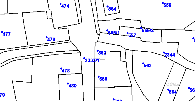 Parcela st. 562 v KÚ Mnichovo Hradiště, Katastrální mapa