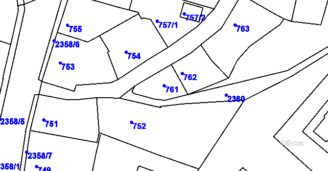 Parcela st. 761 v KÚ Mnichovo Hradiště, Katastrální mapa
