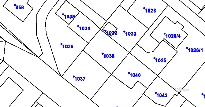 Parcela st. 1038 v KÚ Mnichovo Hradiště, Katastrální mapa