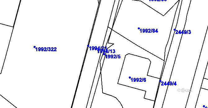 Parcela st. 1992/5 v KÚ Mnichovo Hradiště, Katastrální mapa