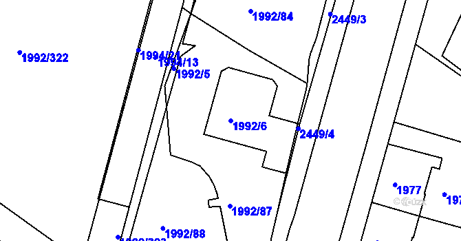 Parcela st. 1992/6 v KÚ Mnichovo Hradiště, Katastrální mapa