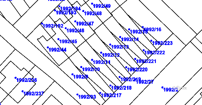 Parcela st. 1992/12 v KÚ Mnichovo Hradiště, Katastrální mapa