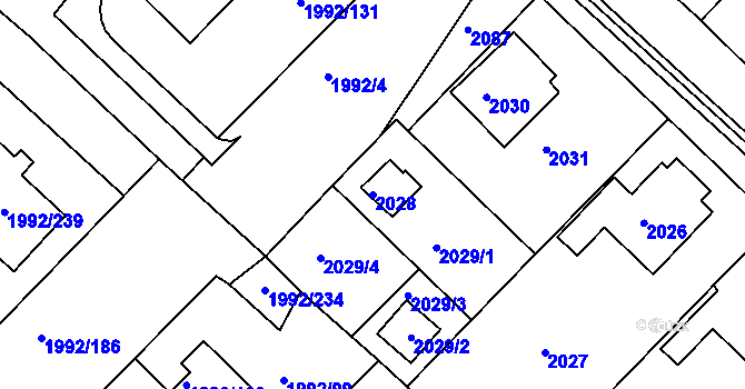 Parcela st. 2028 v KÚ Mnichovo Hradiště, Katastrální mapa