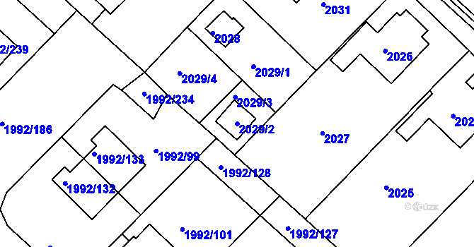 Parcela st. 2029/2 v KÚ Mnichovo Hradiště, Katastrální mapa