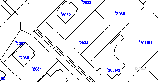 Parcela st. 2034 v KÚ Mnichovo Hradiště, Katastrální mapa