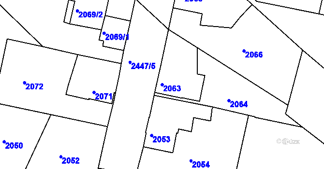 Parcela st. 2063 v KÚ Mnichovo Hradiště, Katastrální mapa