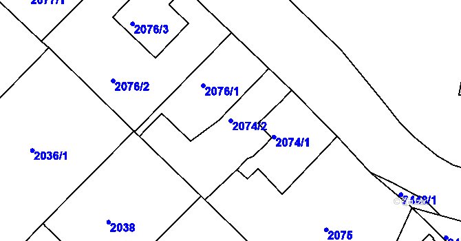 Parcela st. 2074/2 v KÚ Mnichovo Hradiště, Katastrální mapa