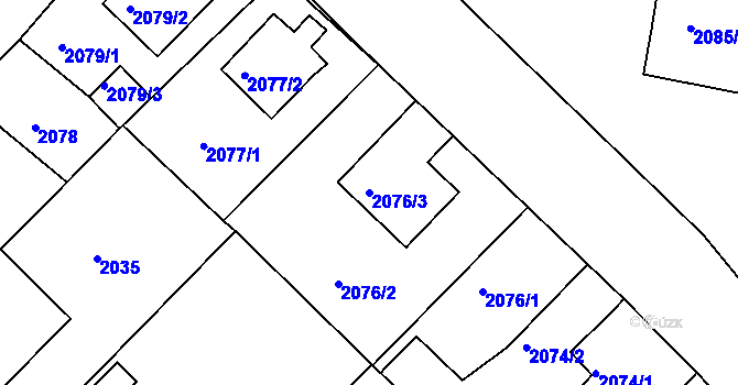 Parcela st. 2076/3 v KÚ Mnichovo Hradiště, Katastrální mapa